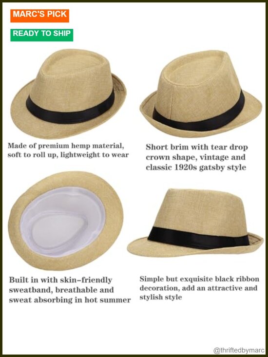 5 Pack Short Brim Fedora Classic Summer Sun Hat Panama Cap main image 5
